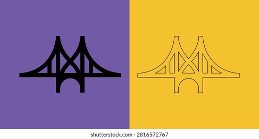 Suspension bridge set featuring solid black and thin outline versions on purple and yellow
