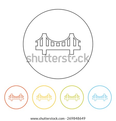 A suspension bridge, vector line icons. Simple colorful pictogram of a bridge. 