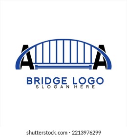 Suspension bridge vector logo design illustration with letter A A.