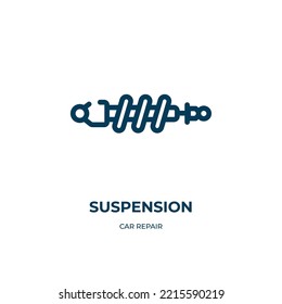 Icono de suspensión. Ilustración lineal vectorial de la colección de reparación de coches. Vector de icono de suspensión de contorno. Símbolo de línea delgada para uso en aplicaciones web y móviles, logotipo, medios impresos.