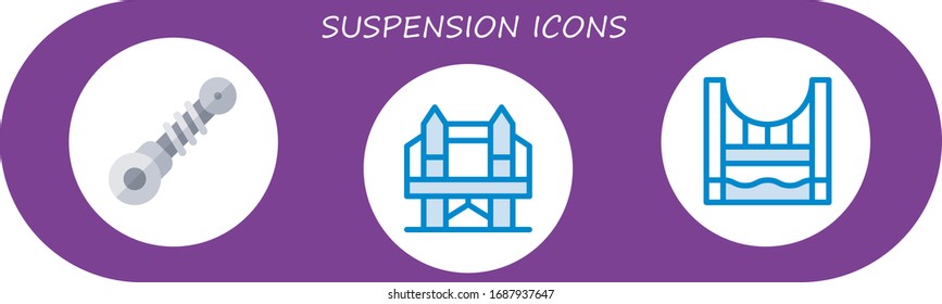 suspension icon set. 3 flat suspension icons.  Simple modern icons such as: london bridge, golden gate bridge