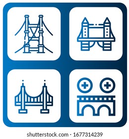 suspension icon set. Collection of Bridge, Tower bridge, Golden gate icons
