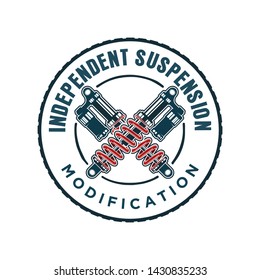 Suspension logo for automotive spareparts transportation workshop garage, simple minimalis badge design.
