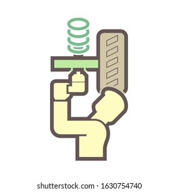 Suspension, mechanics or technician vector icon. Include air impact wrench, coil spring, coilovers or strut, rubber tire wheel. To check, repair, service, maintenance for auto car, automotive vehicle.