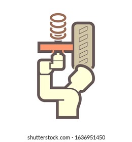 Suspension, mechanics or technician vector icon. Include air impact wrench, coil spring, coilovers or strut, rubber tire wheel. To check, repair, service, maintenance for auto car, automotive vehicle.