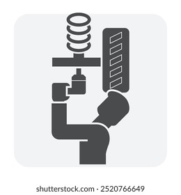 Ícone de vetor de suspensão, mecânico ou técnico. Incluir chave de impacto de ar, mola de bobina, bobinas ou suporte, roda de pneu de borracha. Para verificar, reparação, serviço, manutenção para automóvel, veículo automotivo.