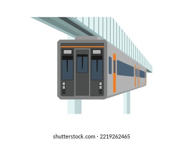 Suspension monorail train. Simple flat illustration in perspective view.