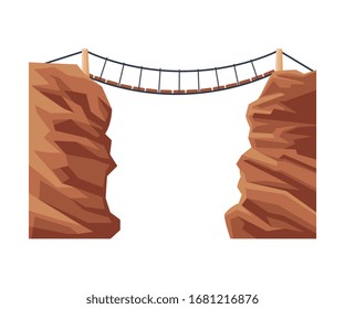 Suspension Rope Bridge, Natural Landscape Design Element Flat Vector Illustration