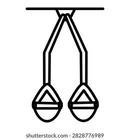 Suspension trainer straps line icon, bodyweight TRX fitness hanging rings outline vector