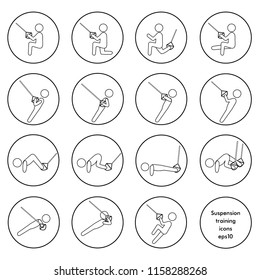 Suspension training black figures icons in  circles vector eps10. Functional training exercises icons illustration.