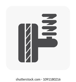 Suspension vector icon. Part of auto car, truck, automobile or automotive vehicle consist of coil spring, coilovers or strut, rubber tire and wheel for mechanic to check, repair, service, replacement.