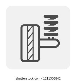 Suspension vector icon. Part of auto car, truck, automobile or automotive vehicle consist of coil spring, coilovers or strut, rubber tire and wheel for mechanic to check, repair, service, replacement.