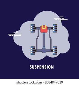 Suspension of a vehicle flat vector concept designon blue background