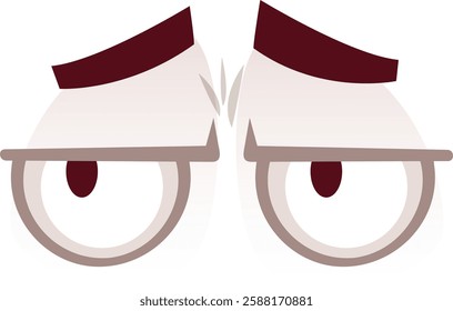 Suspicious cartoon eyes looking sideways with frowning eyebrows, expressing distrust, skepticism, and concern, creating a sense of unease and tension