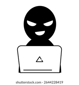Suspicious Character Operating a Laptop Computer