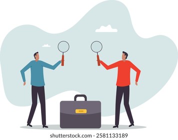 Suspicious or distrust partner, doubtful or pretending, analyzing fake or fraud,business concept.flat character.