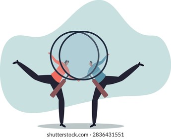 Suspicious or distrust partner, doubtful or pretending, analyzing fake or fraud,life and employment of people.flat design.
