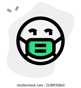 Suspicious emoji looking left side while wearing the mask