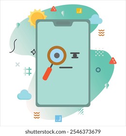 Suspicious Emoji on a Smartphone Screen: Modern Illustration Design with a Creative Touch of Colorful Geometric Elements | Suspicious Emoji Icon Design on Smartphone Screen