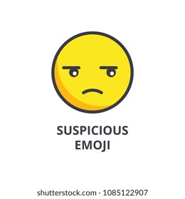 suspicious emoji vector line icon, sign, illustration on background, editable strokes