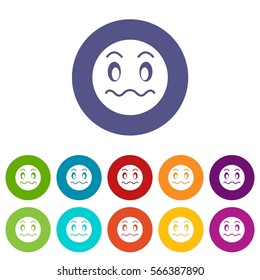 Suspicious emoticon set icons in different colors isolated on white background