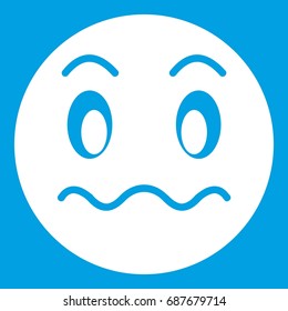 Suspicious emoticon white isolated on blue background vector illustration