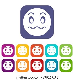 Suspicious emoticons set vector illustration in flat style In colors red, blue, green and other