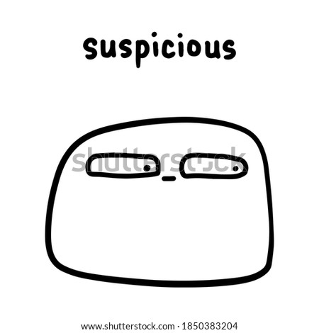 Suspicious hand drawn vector illustration in cartoon doodle style face expressive emotion man lettering