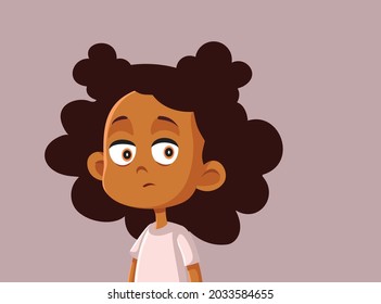Suspicious Little Girl Looking Sideways Vector Cartoon. Funny kid feeling doubtful thinking being bored and tired
