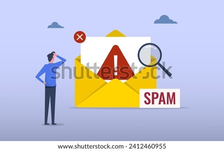 Suspicious and malicious spam email concept with alert notification 