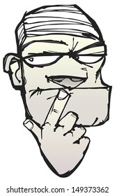 Suspicious man, vector drawing.
