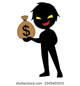 Suspicious money and black silhouette of villain image material