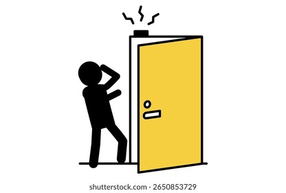 Suspicious person startled by the alarm at the front door, Crime Prevention and Home Security Icons, Vector Illustration