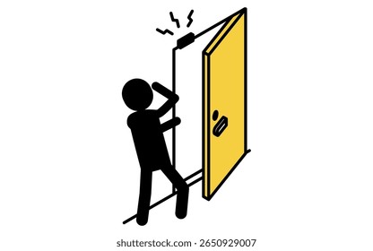 Pessoa suspeita assustada com o alarme na porta da frente, Ícone isométrico de prevenção contra crimes e segurança doméstica, Ilustração de vetor