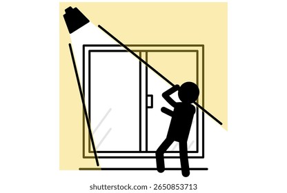 Suspicious person startled by sensor light, Crime Prevention and Home Security Icons, Vector Illustration