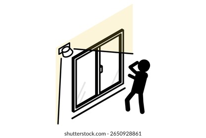 Pessoa suspeita assustada pela luz do sensor, Prevenção contra crimes e Ícone isométrico de segurança doméstica, Ilustração de vetor