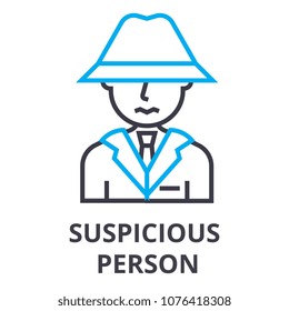 suspicious person thin line icon, sign, symbol, illustation, linear concept, vector 