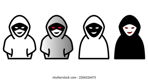 Suspicious person wearing a hood, criminal vector icon illustration material