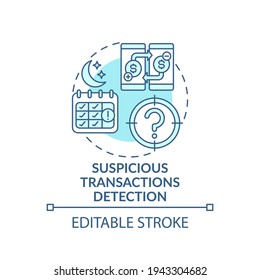 Suspicious Transactions Detection Concept Icon. Terrorist Financing Idea Thin Line Illustration. Money Laundering Crimes. Vector Isolated Outline RGB Color Drawing. Editable Stroke