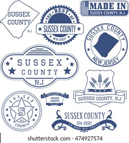Sussex county, New Jersey. Set of generic stamps and signs.