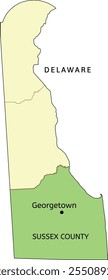 Condado de Sussex e cidade de Georgetown localização no mapa do estado de Delaware