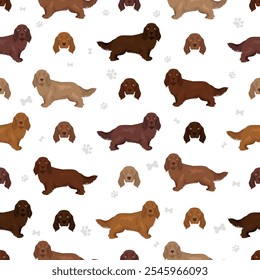 Colores de la capa de Sussex Spaniel, diverso modelo inconsútil de las poses.  Ilustración vectorial