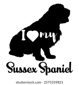 Sussex Spaniel dog silhouette, dog, dog breeds, logo, vector, silhouette, i love my dog, animal, illustration, icon, sign, design, black, symbol, pet, love