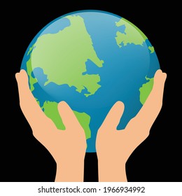 Sustain earth concept. Human hands holding earth. Vector illustration