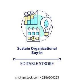 Sustain Organizational Buy In Concept Icon. Transforming Company To Net Zero Abstract Idea Thin Line Illustration. Isolated Outline Drawing. Editable Stroke. Arial, Myriad Pro-Bold Fonts Used