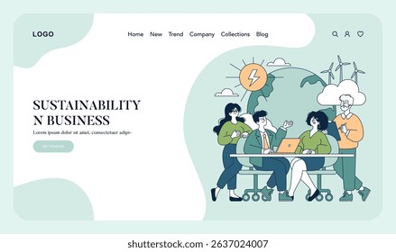 Sustainability in business is essential for future success. This illustration features a team collaborating on eco-friendly strategies, showcasing innovation and commitment to responsible practices in
