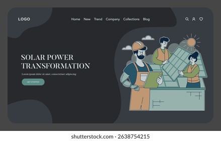 Sustainability in business highlights the critical role of renewable energy. Focus on solar power transformation, showcasing dedicated individuals working together to promote eco-friendly practices