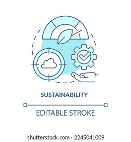 Sustainability in cloud computing turquoise concept icon. Green technologies abstract idea thin line illustration. Isolated outline drawing. Editable stroke. Arial, Myriad Pro-Bold fonts used