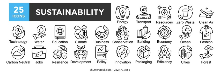 Sostenibilidad con conjunto de colecciones. Contiene diseño, ecología, sostenible, eco, naturaleza, verde