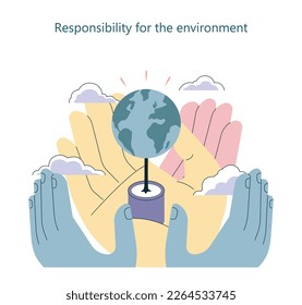 Sustainability concept. Environmental protection and social responsibility. Climate and nature preservation. Ecology protection global movement. Flat vector illustration